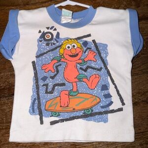 VINTAGE Sesame Street Babies Elmo Skateboard Ringer T-Shirt | Blue Ringer Tee